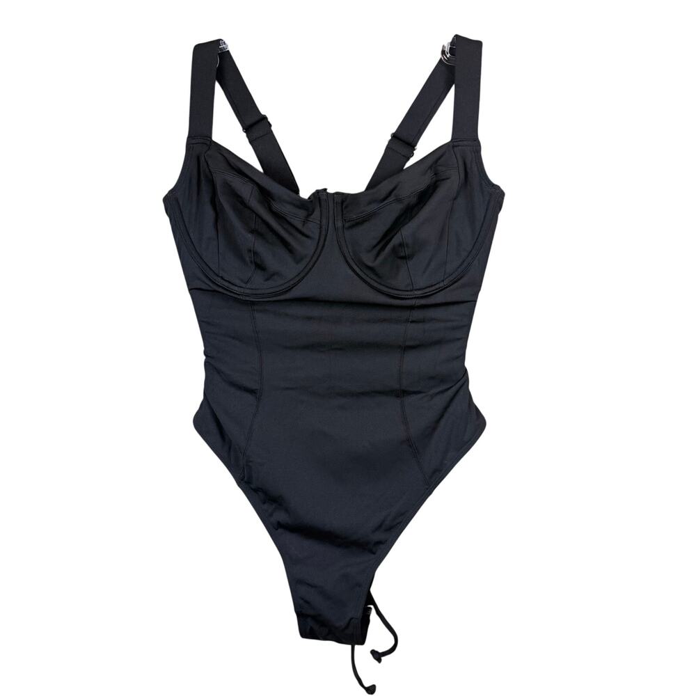 TA3 Hi Cut Lifty Black One-Piece Corset Lace-Up Underwire LARGE D/DD CUP